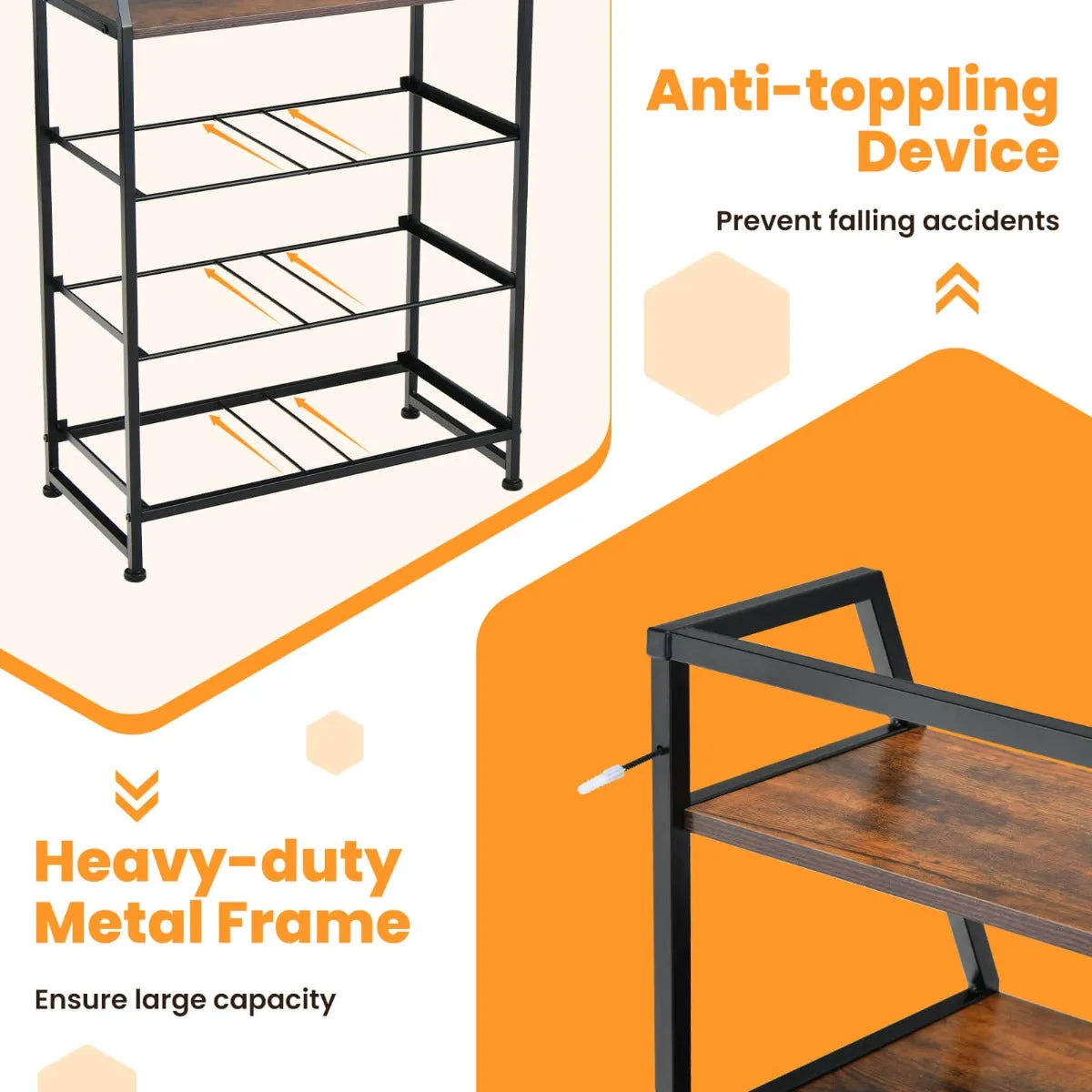 4-Drawer Free Standing Storage Dresser with 2 Open Shelves