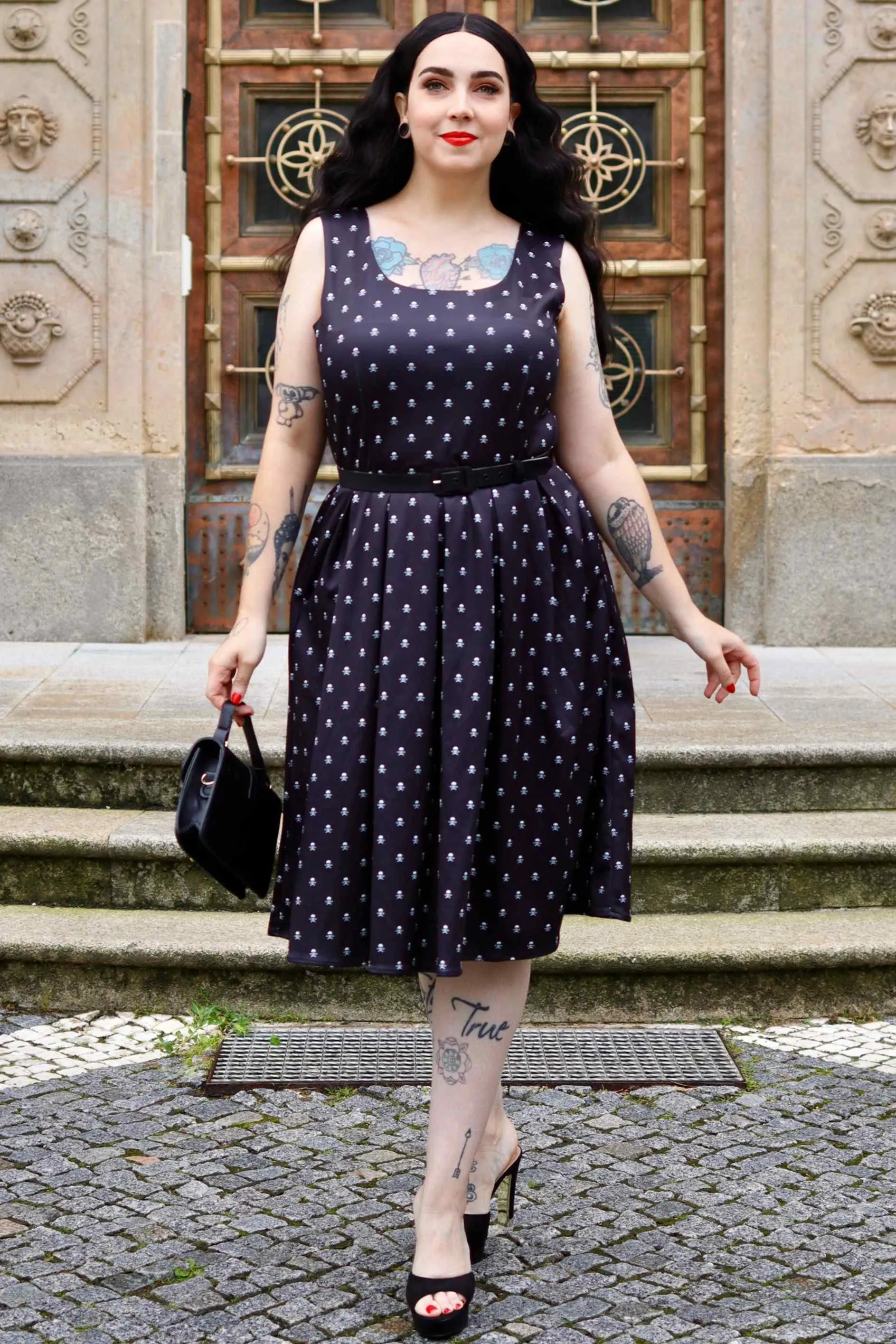 Amanda Black Skull Swing Dress