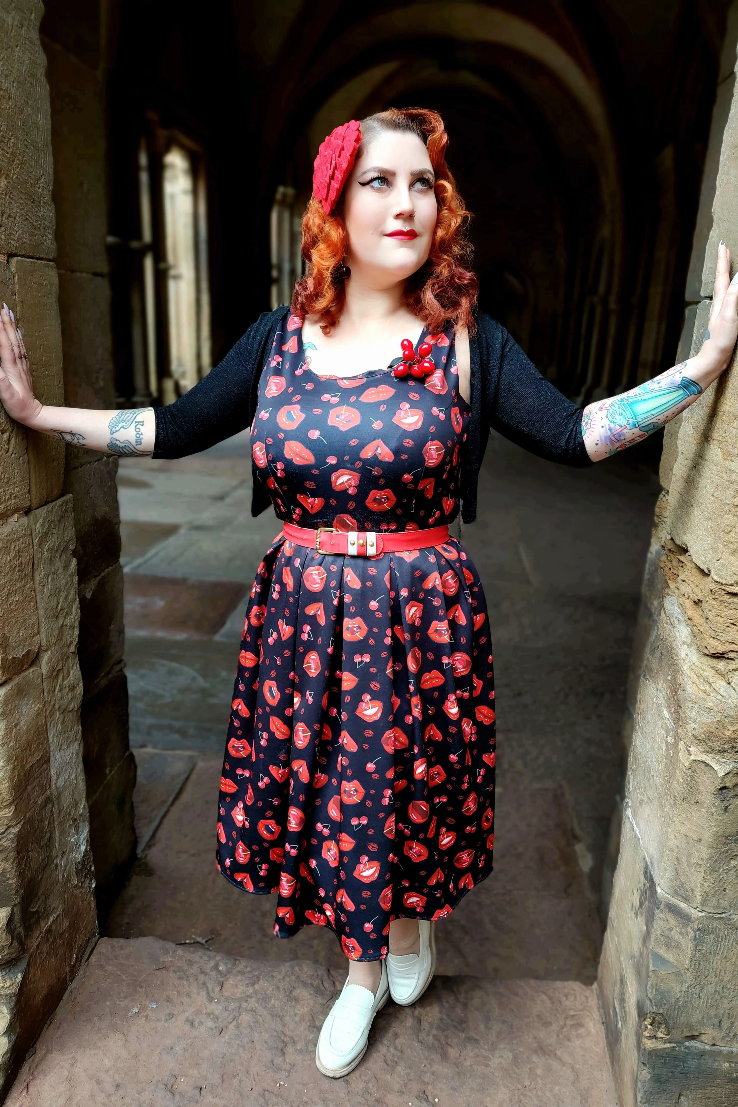 Amanda Pin Up Lip & Cherry Swing Dress