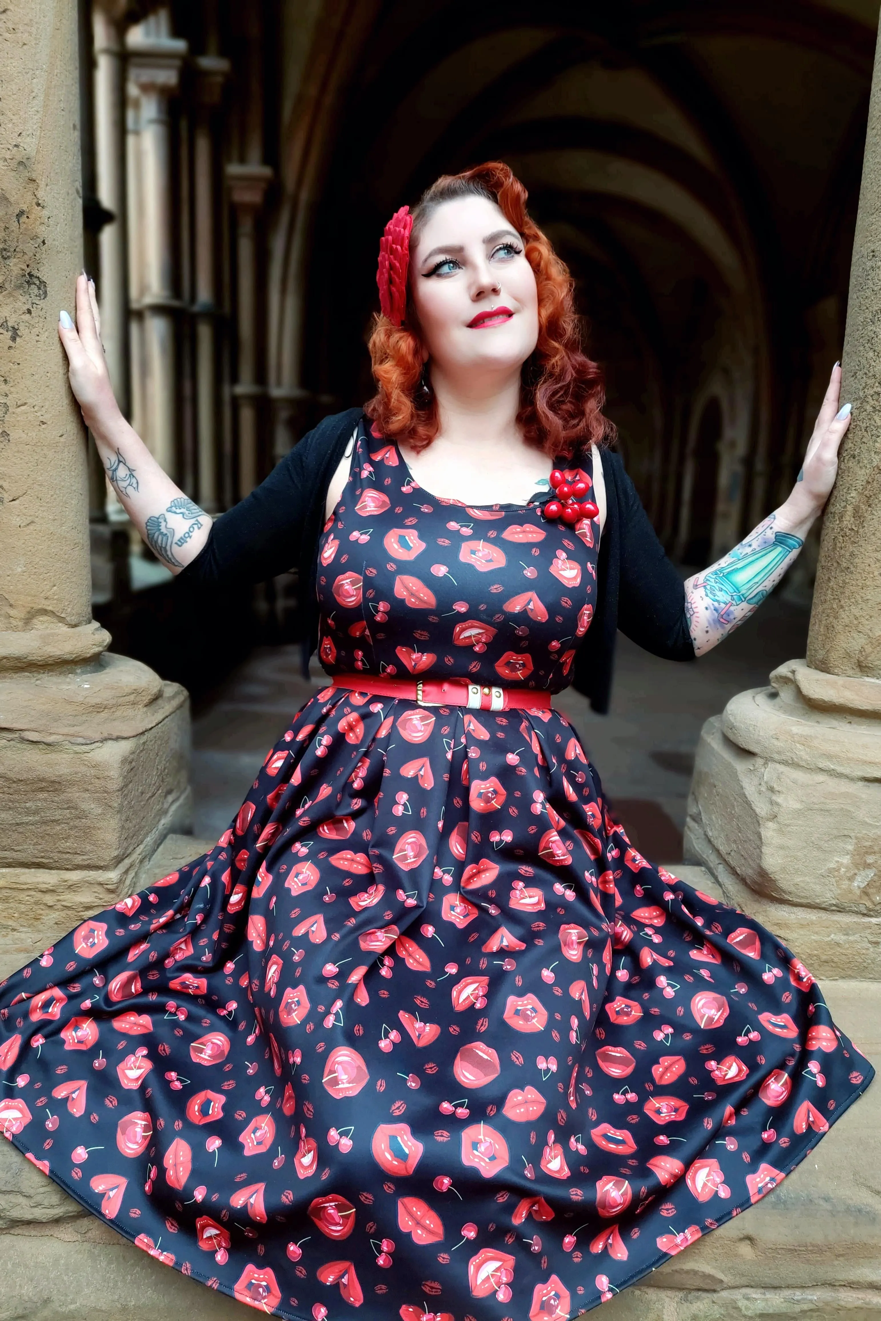 Amanda Pin Up Lip & Cherry Swing Dress