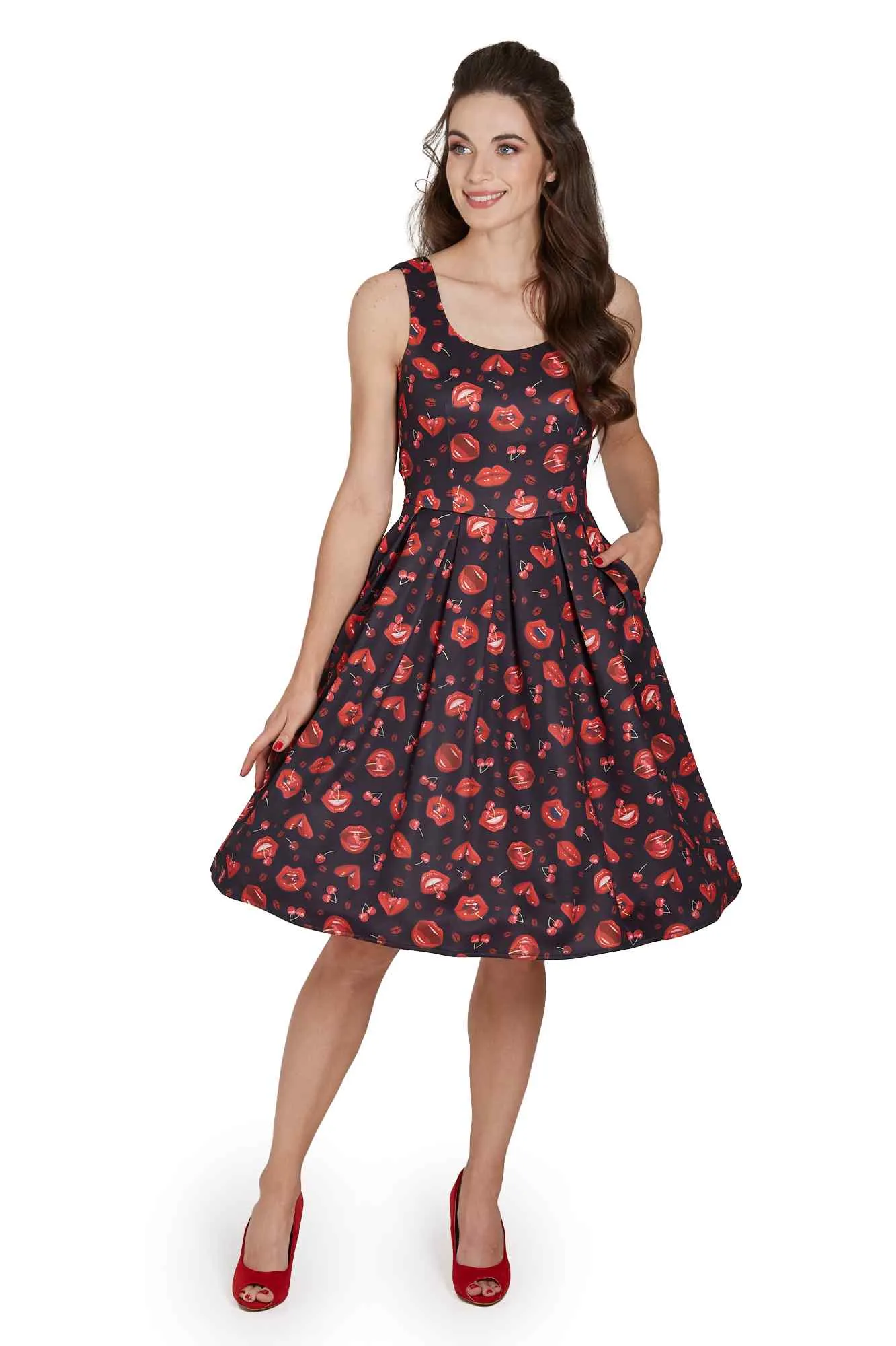 Amanda Pin Up Lip & Cherry Swing Dress
