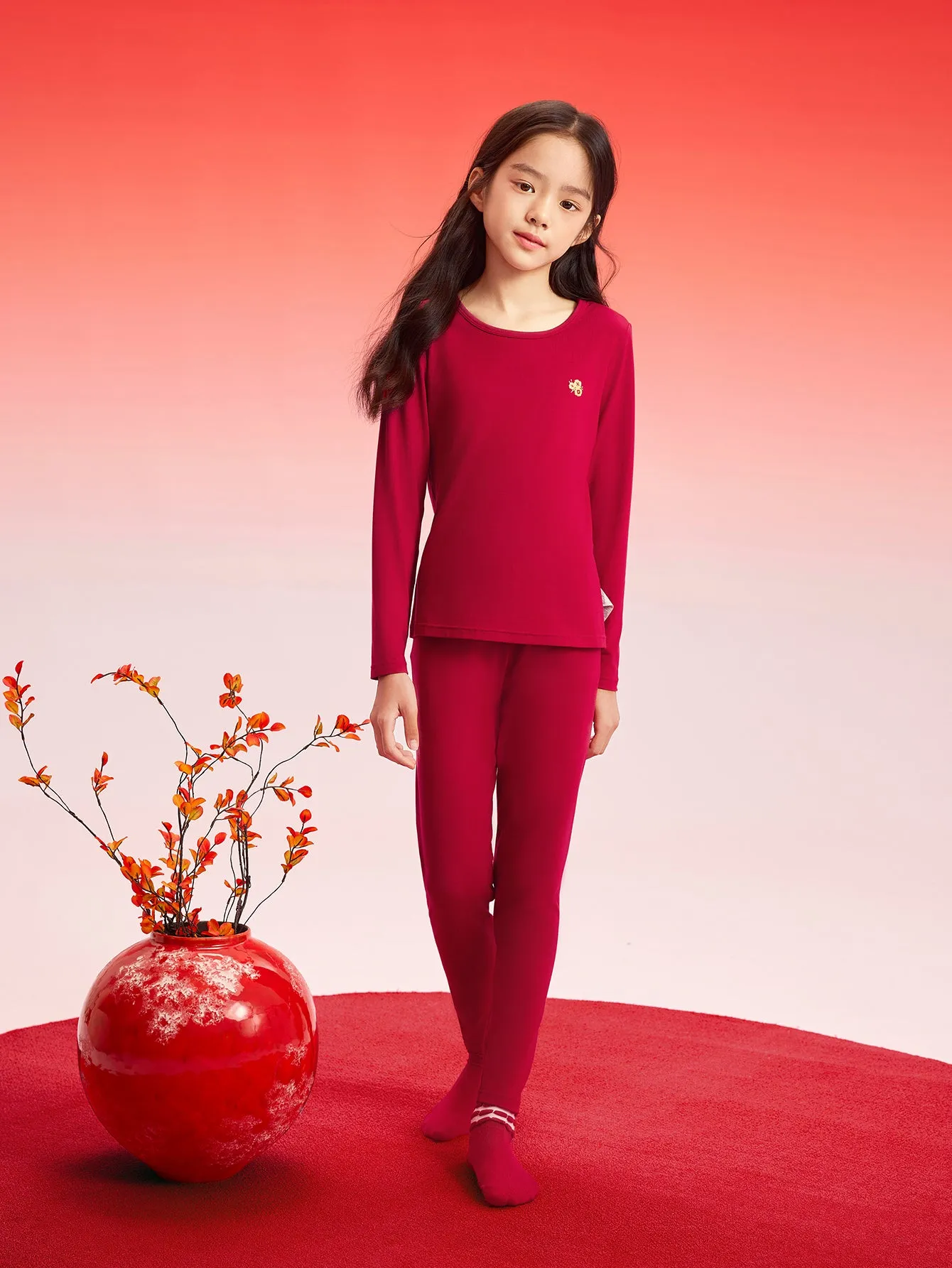 Balabala Children Thermal Underwear Suit Year of the Snake New Boy And Girl Autumn Heated Top And Pants Animal Year Red Pajamas