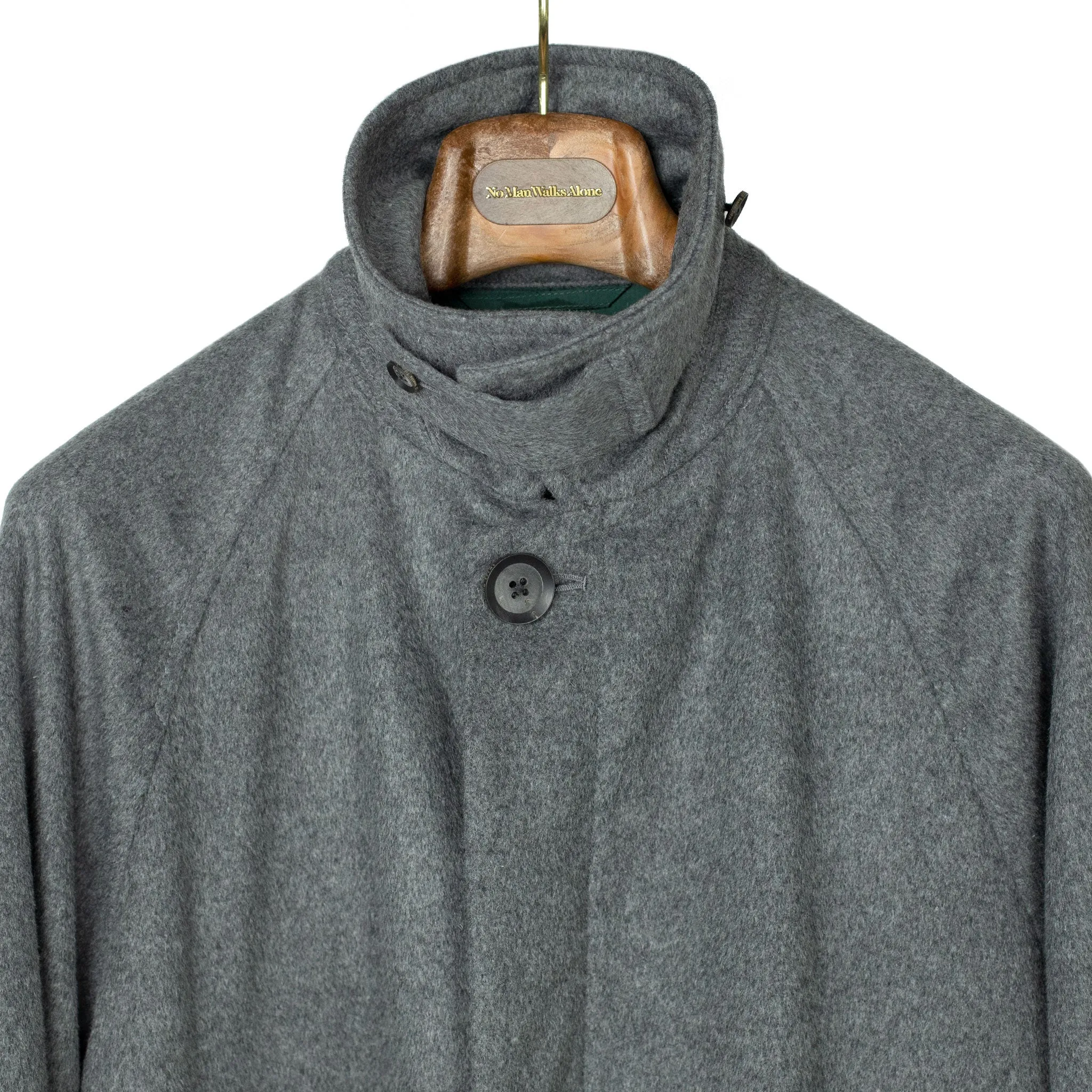 Belted overcoat in mid-grey wool and cashmere
