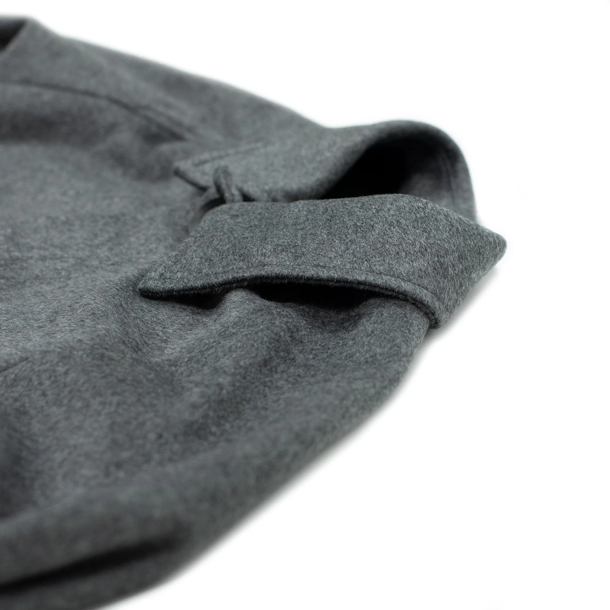 Belted overcoat in mid-grey wool and cashmere