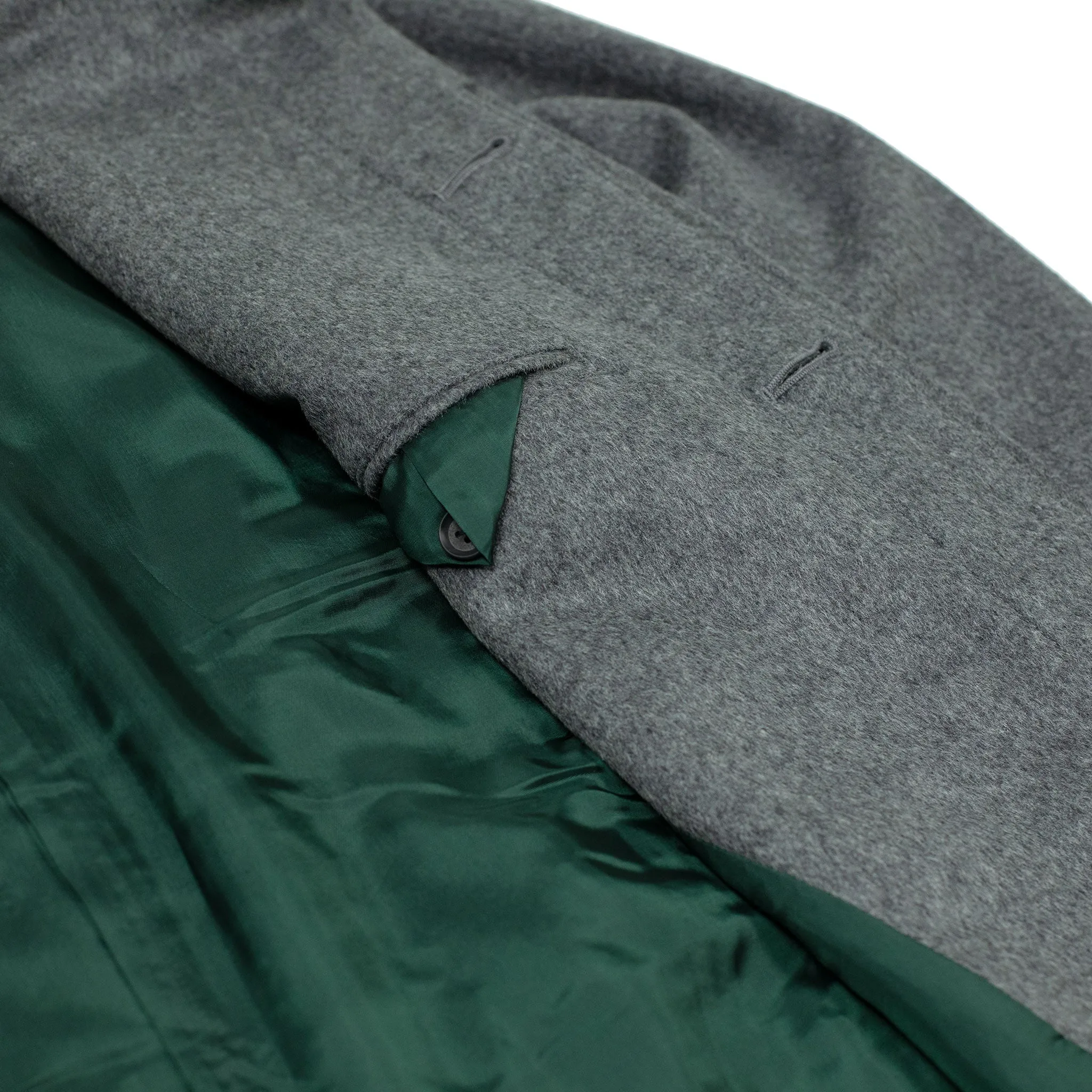 Belted overcoat in mid-grey wool and cashmere
