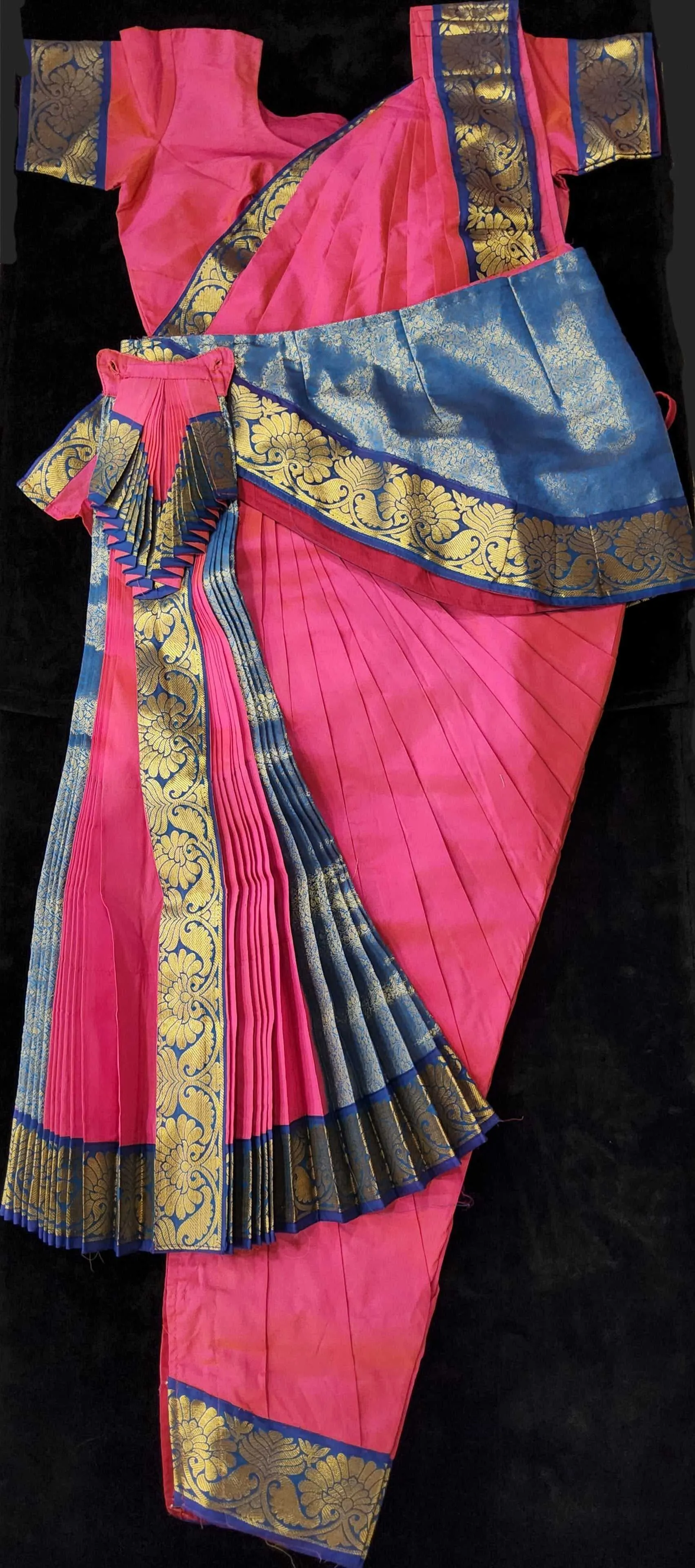 Bharatnatyam Dress | Peach Pink with Blue | Silk Cotton with Normal Border |Readymade Dance Costume