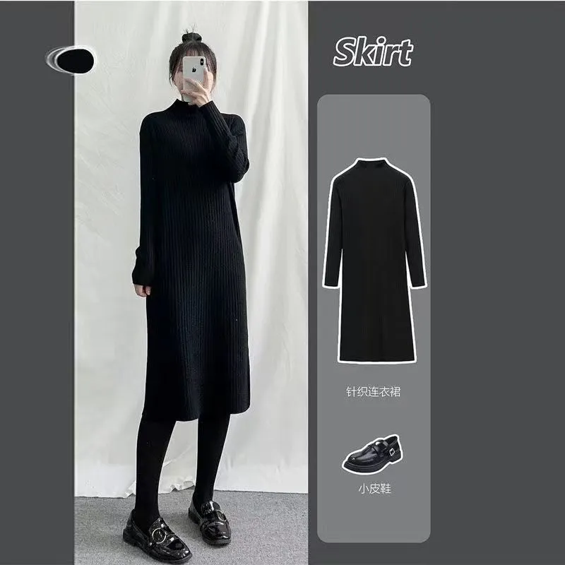 binfenxie-shop 2000s fashion Gentle Hepburn Style Square Collar Knitted Dress Women's Autumn and Winter New Style with Overcoat Slim Fit Slimming Inner Sweater Dress