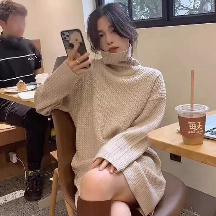 binfenxie-shop fall fashion 50 Super Nice Turtleneck Knitted Dress Women's Autumn and Winter New Slimming Mid-Length Inner Matching Overcoat Sweater Dress