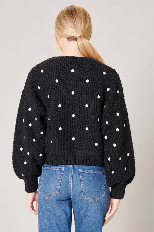 Black-White Minnie Embroidered Dot Sweater