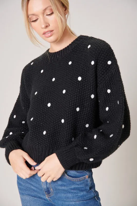 Black-White Minnie Embroidered Dot Sweater