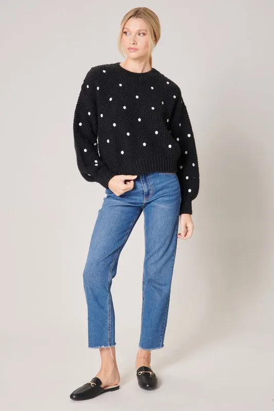 Black-White Minnie Embroidered Dot Sweater
