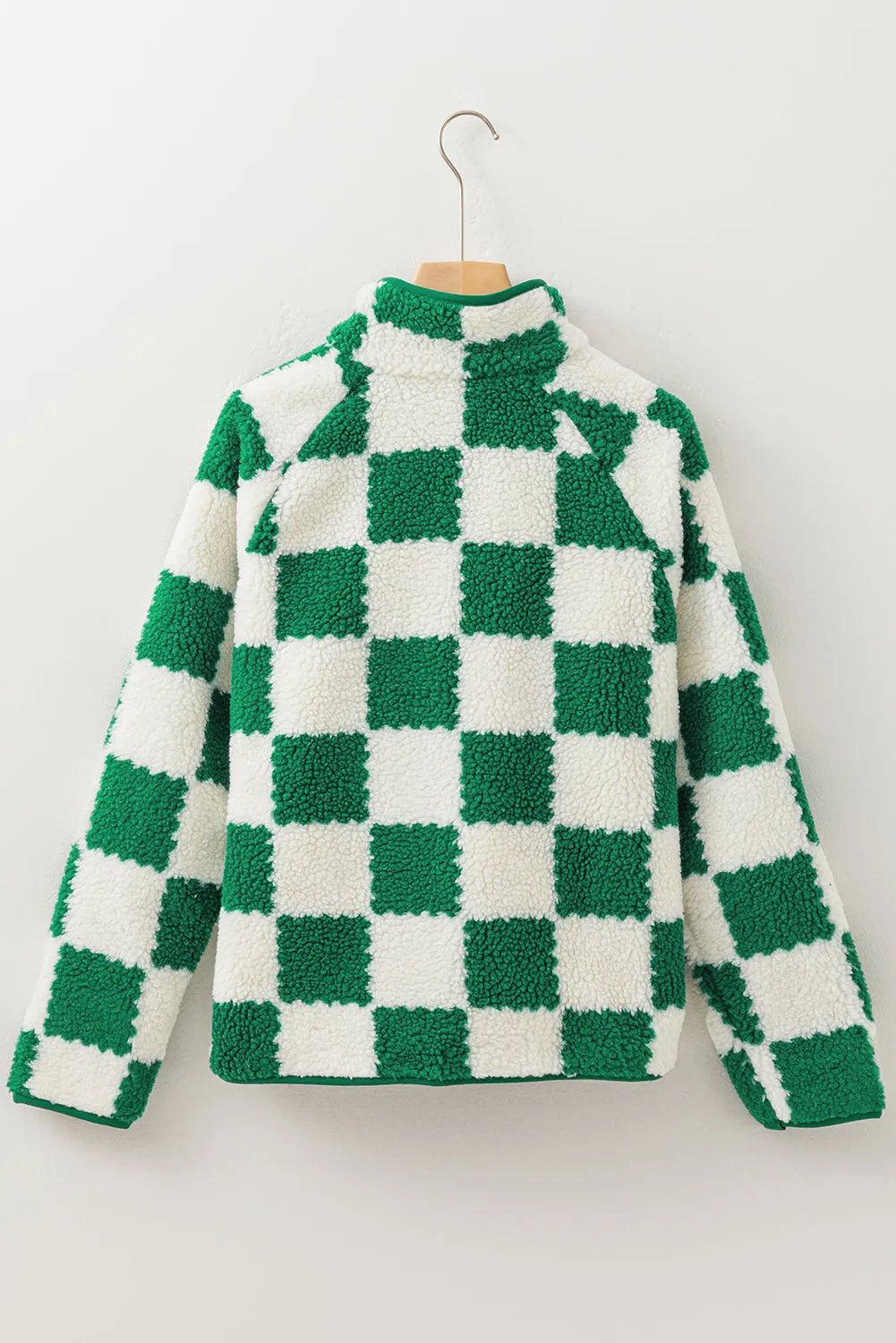 Brown Checked Snap Button Sherpa Jacket