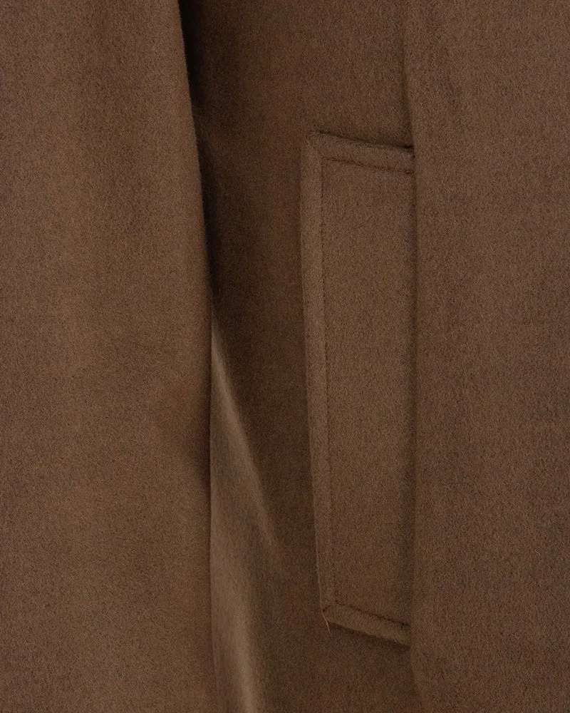 Brown Trench Coat Wool Blend Warm Overcoat With Detachable Hood