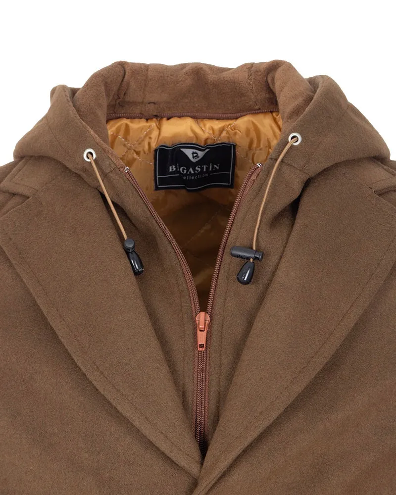 Brown Trench Coat Wool Blend Warm Overcoat With Detachable Hood