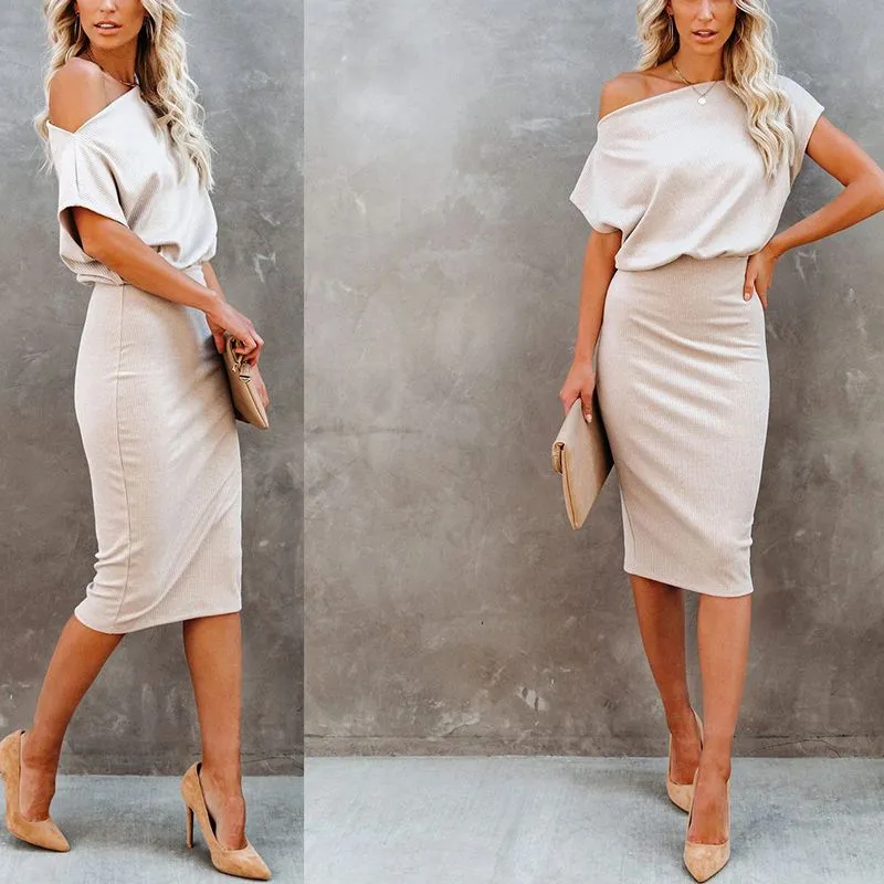 Casual Tummy Hide Slimming Off Shoulder Rib Knit Dress