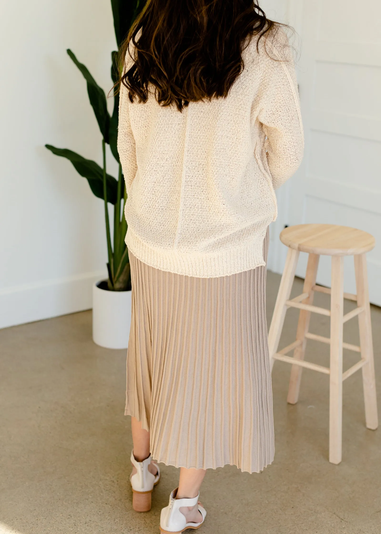 Cream V-Neck Seam Sweater - FINAL SALE