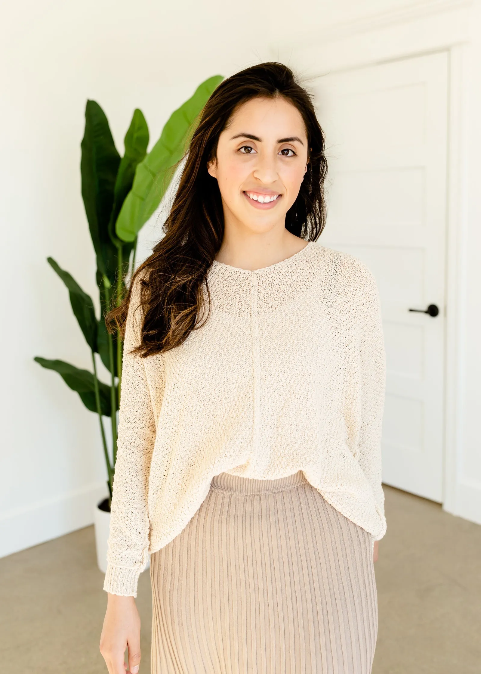Cream V-Neck Seam Sweater - FINAL SALE