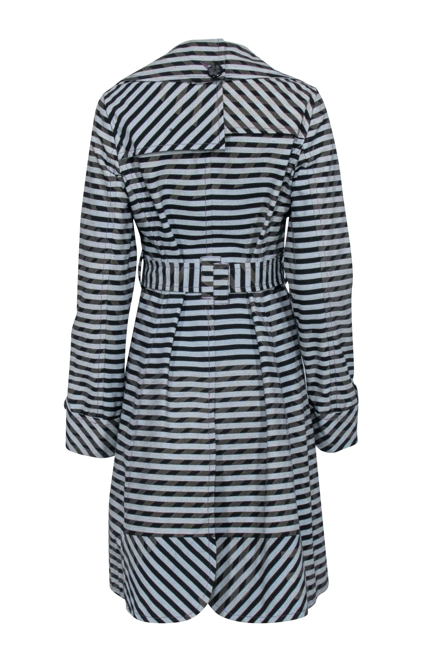 Custo - Grey, Black, & Green Striped Trench Coat Sz 4