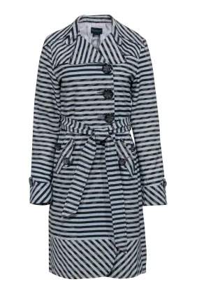 Custo - Grey, Black, & Green Striped Trench Coat Sz 4