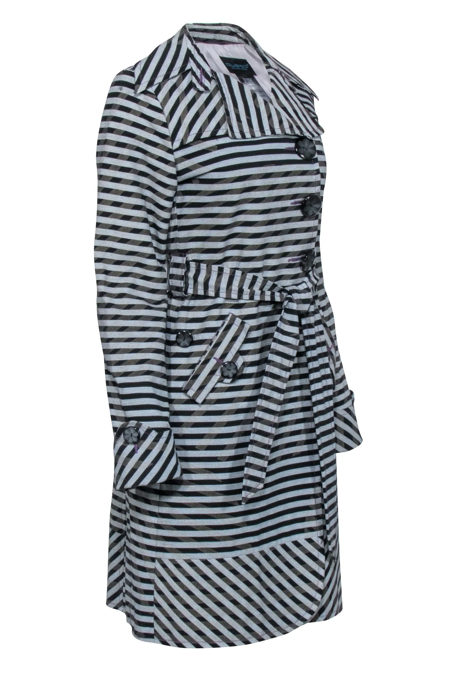 Custo - Grey, Black, & Green Striped Trench Coat Sz 4