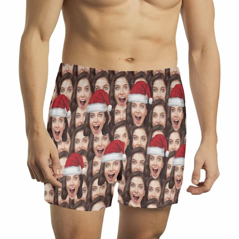 Custom Face Christmas Hat Boxer Shorts Pure Cotton Shorts for Men