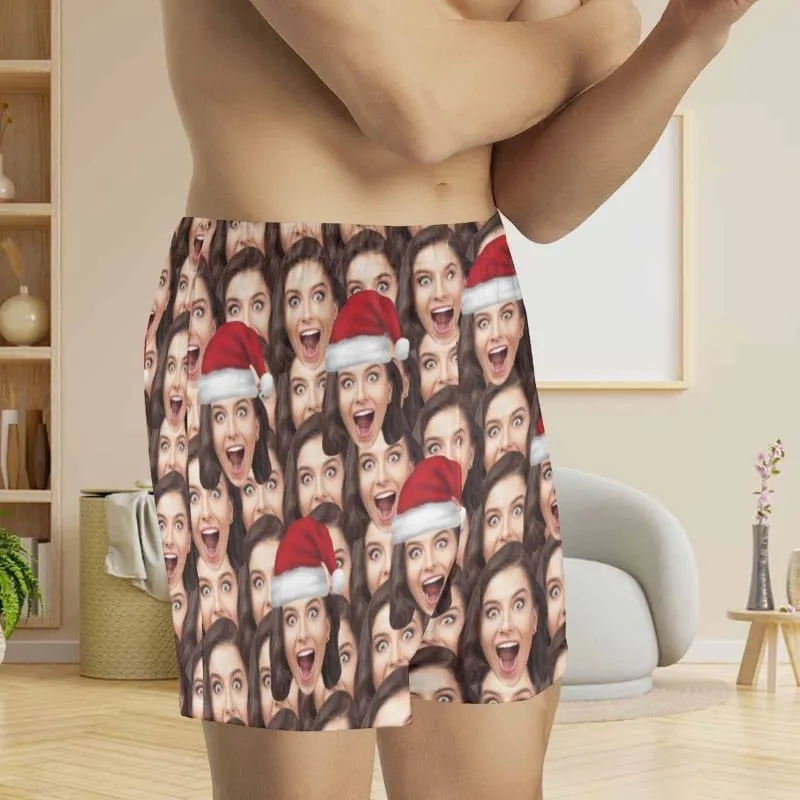 Custom Face Christmas Hat Boxer Shorts Pure Cotton Shorts for Men