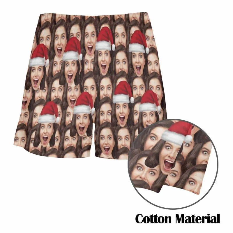 Custom Face Christmas Hat Boxer Shorts Pure Cotton Shorts for Men