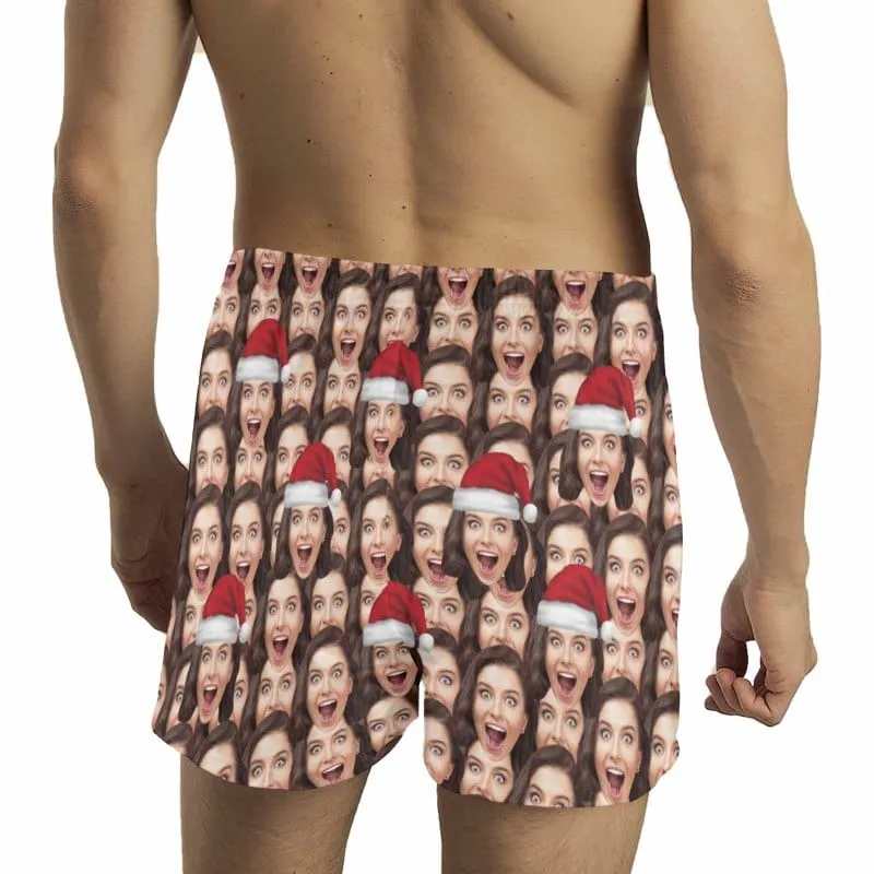 Custom Face Christmas Hat Boxer Shorts Pure Cotton Shorts for Men