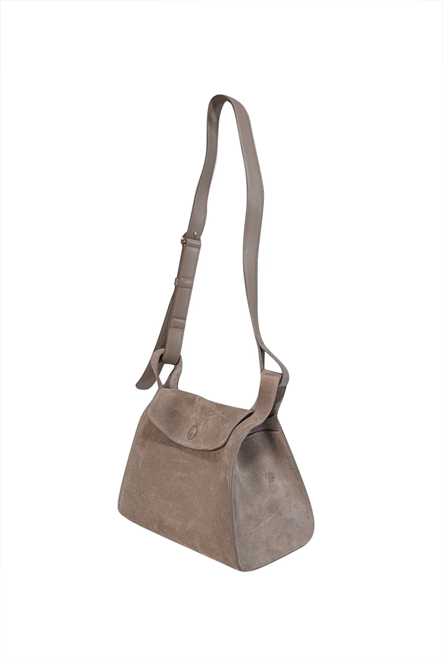 Cuyana - Taupe Suede "Double Loop" Crossbody Bag
