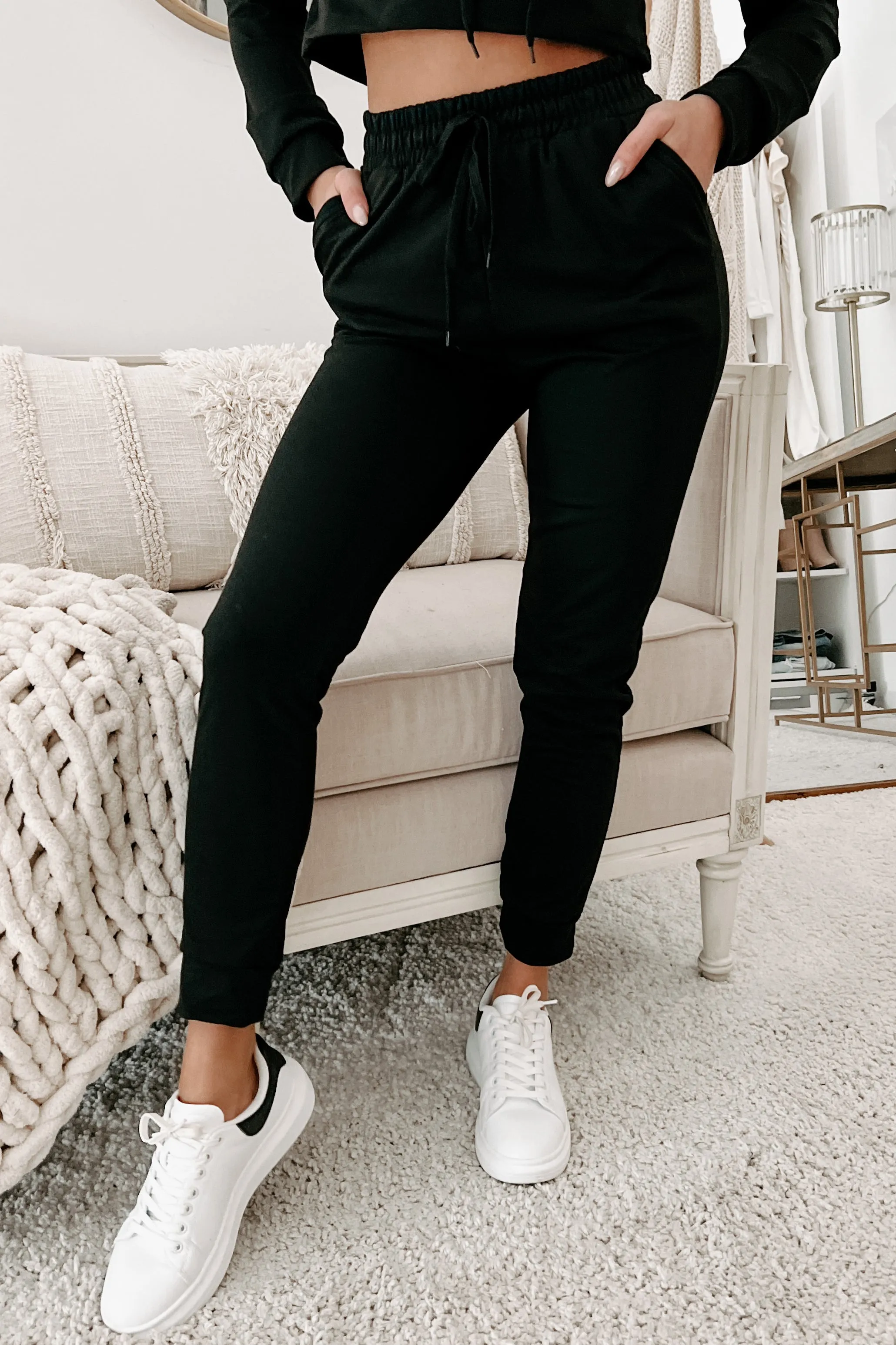 Doorbuster- Living & Loving Crop Top & Jogger Two-Piece Set (Black)