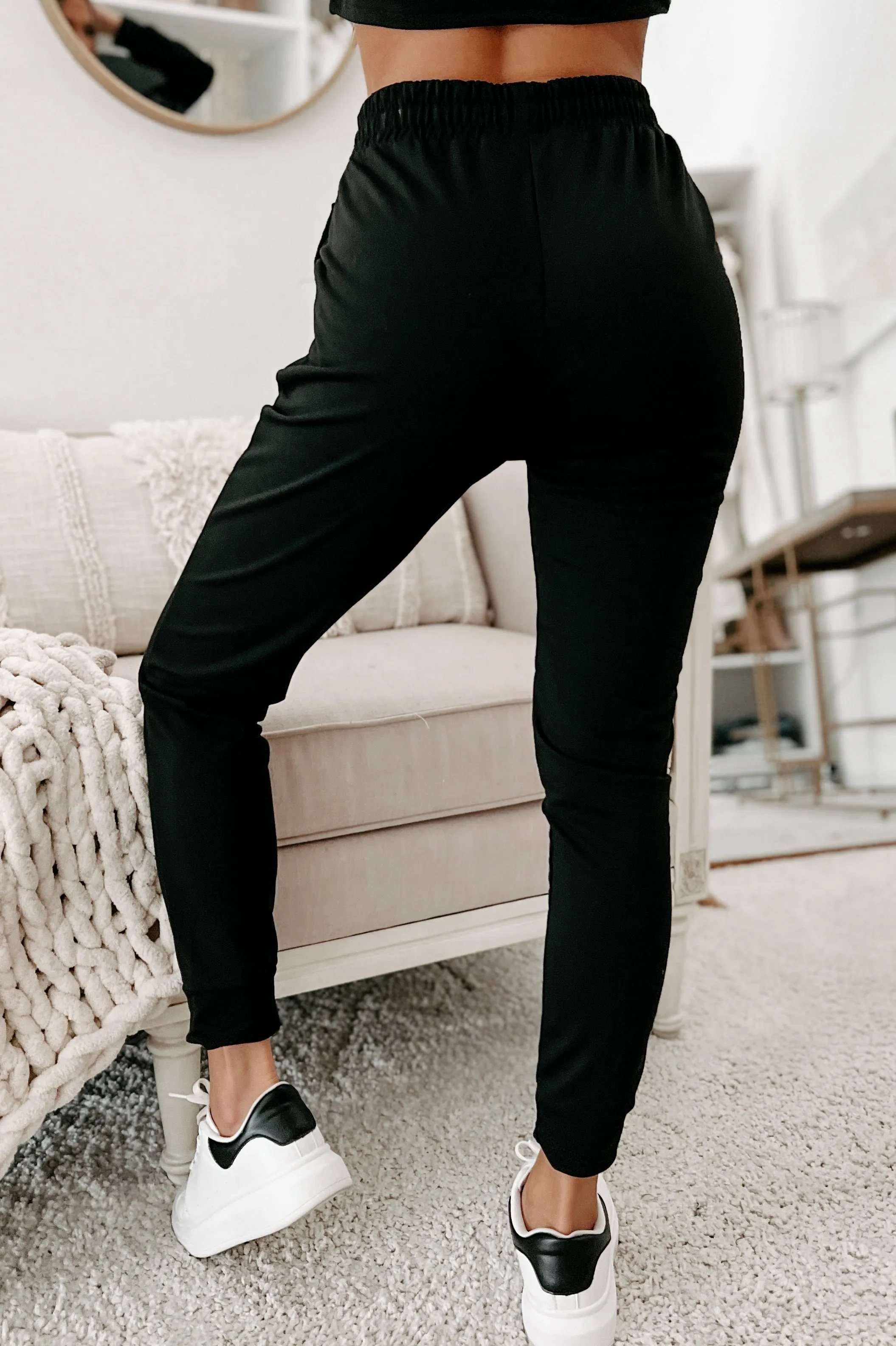 Doorbuster- Living & Loving Crop Top & Jogger Two-Piece Set (Black)