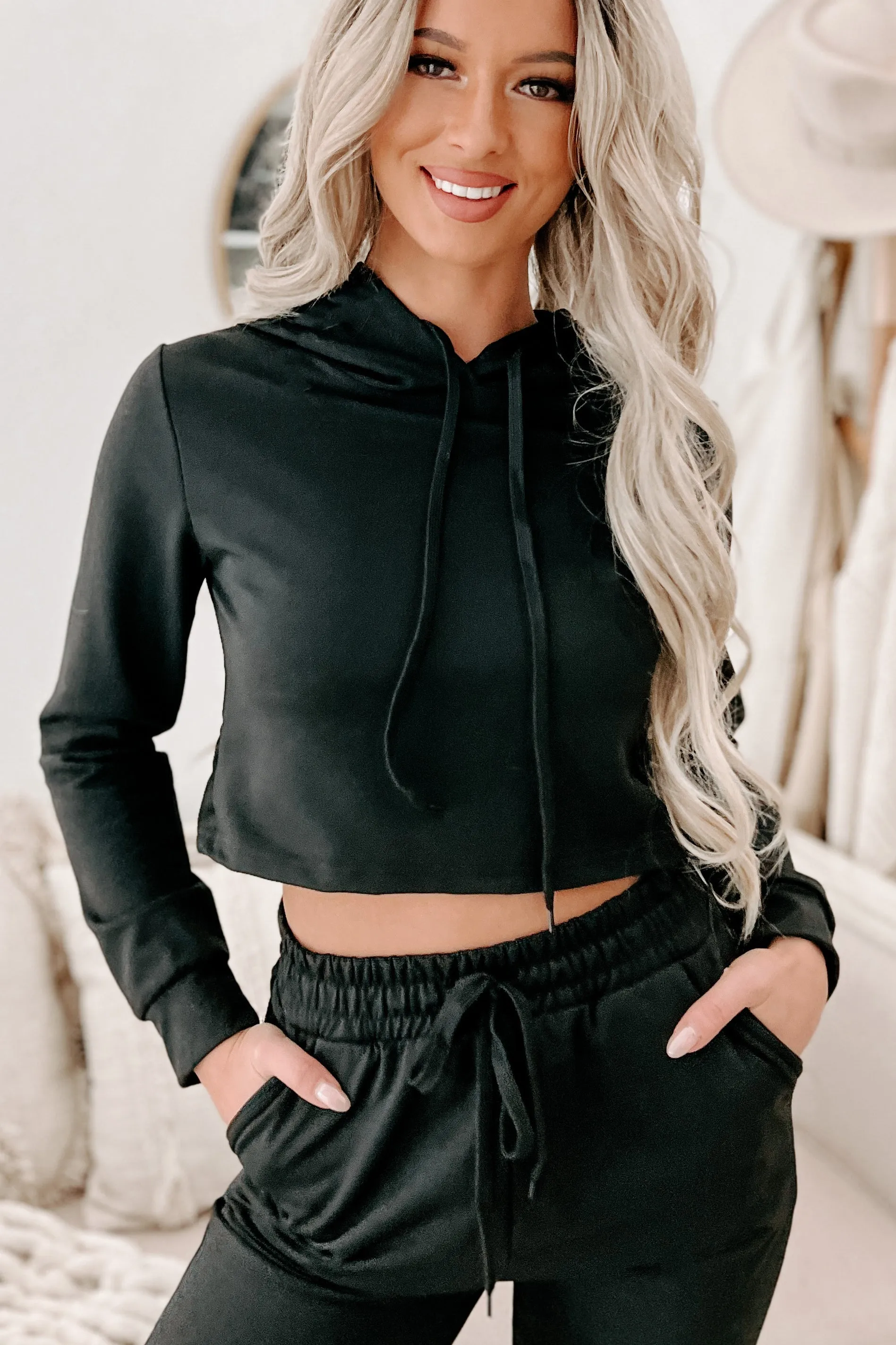 Doorbuster- Living & Loving Crop Top & Jogger Two-Piece Set (Black)