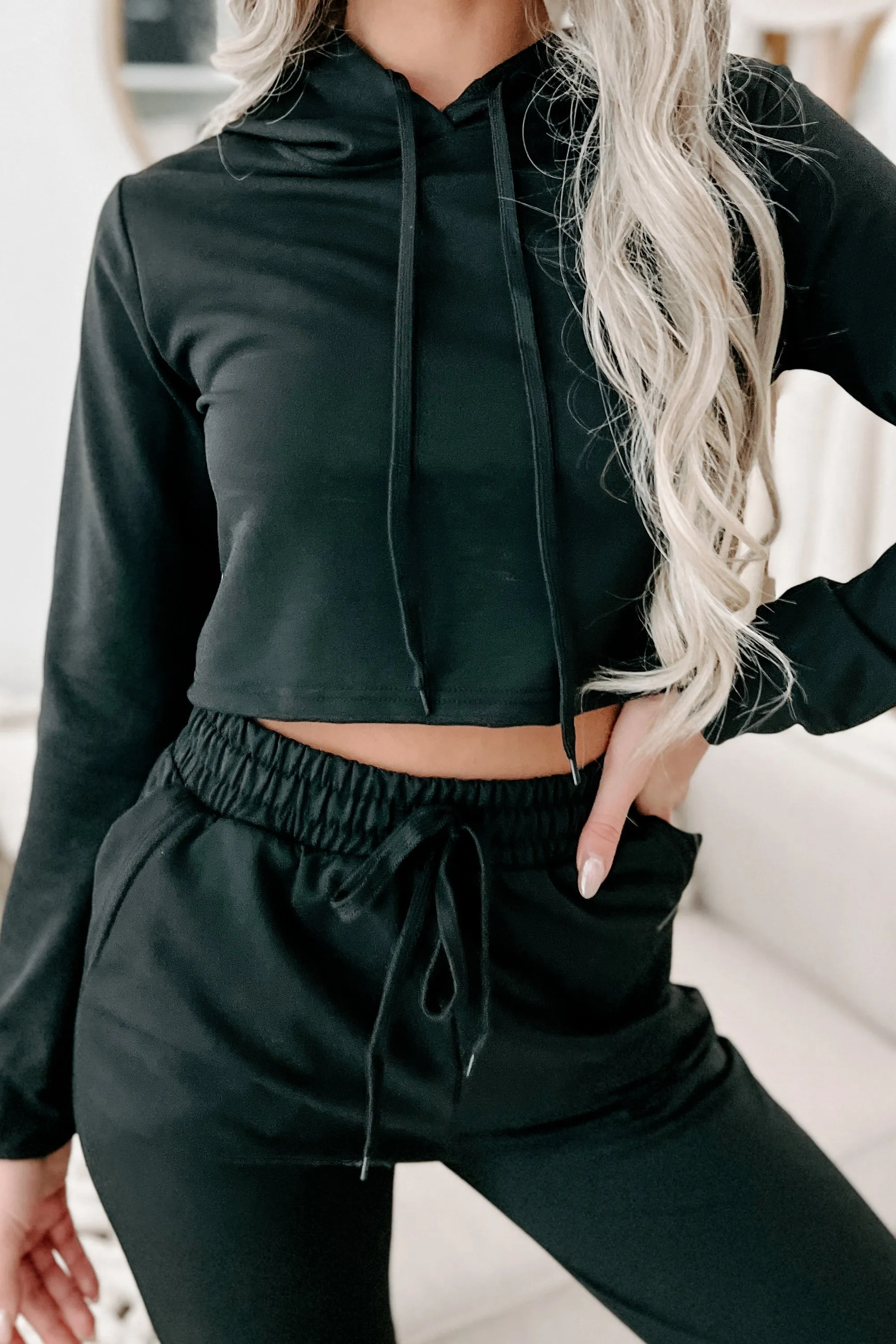 Doorbuster- Living & Loving Crop Top & Jogger Two-Piece Set (Black)