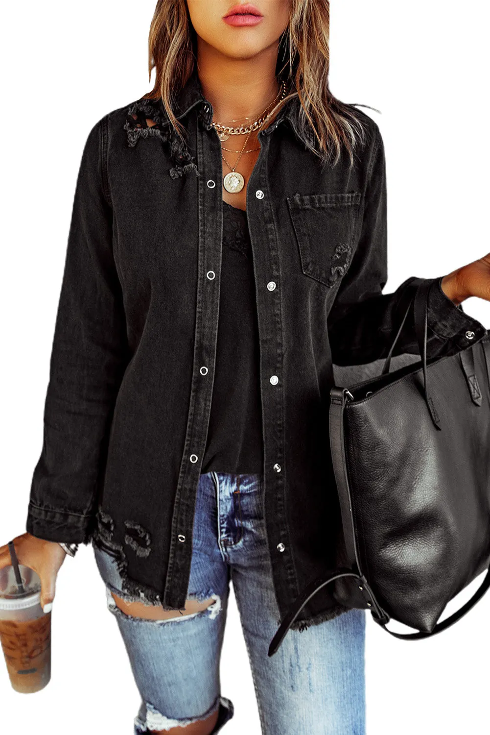 Fade Blue Ripped Denim Jacket