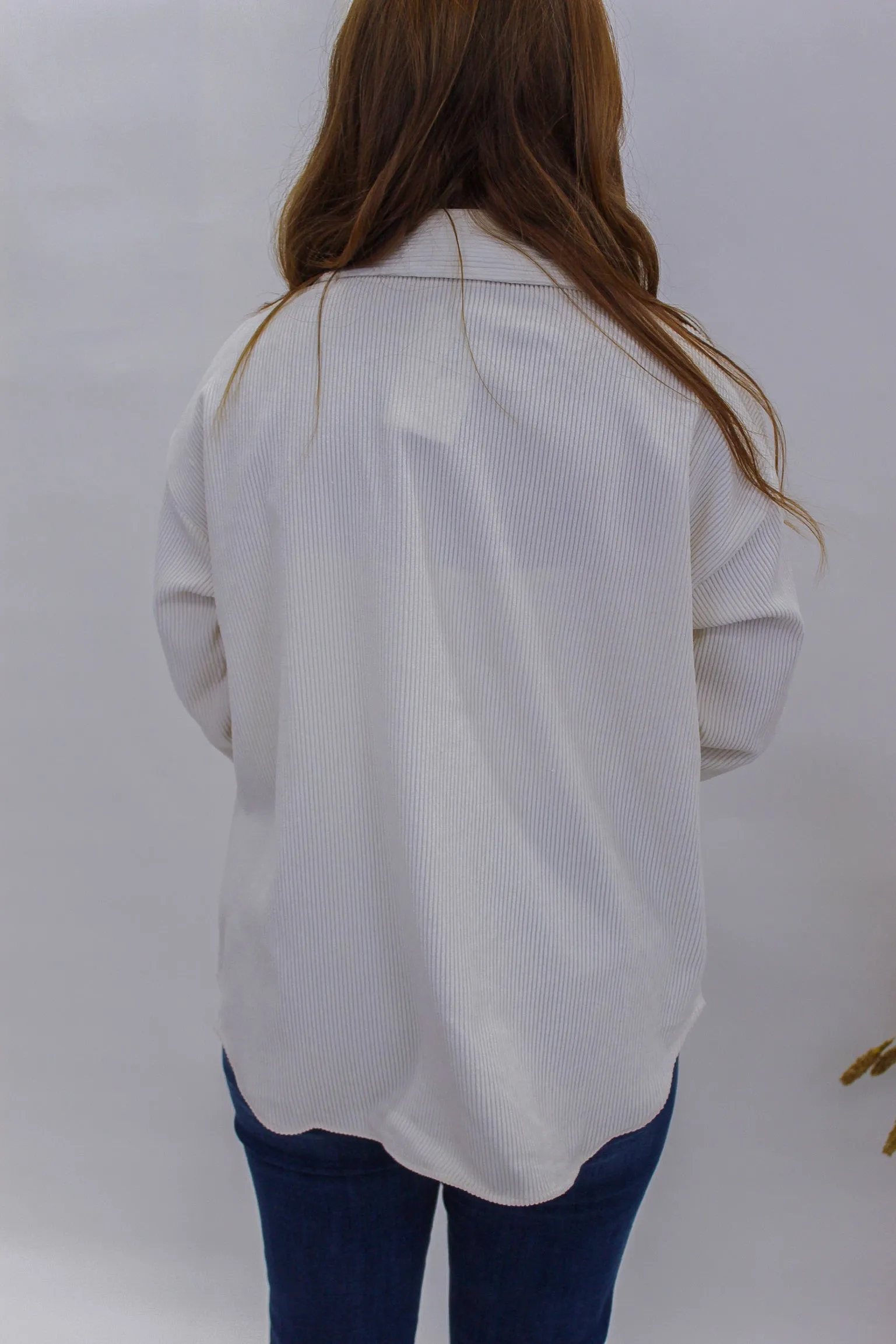 Fate Corduroy Button Up Shacket- Ivory