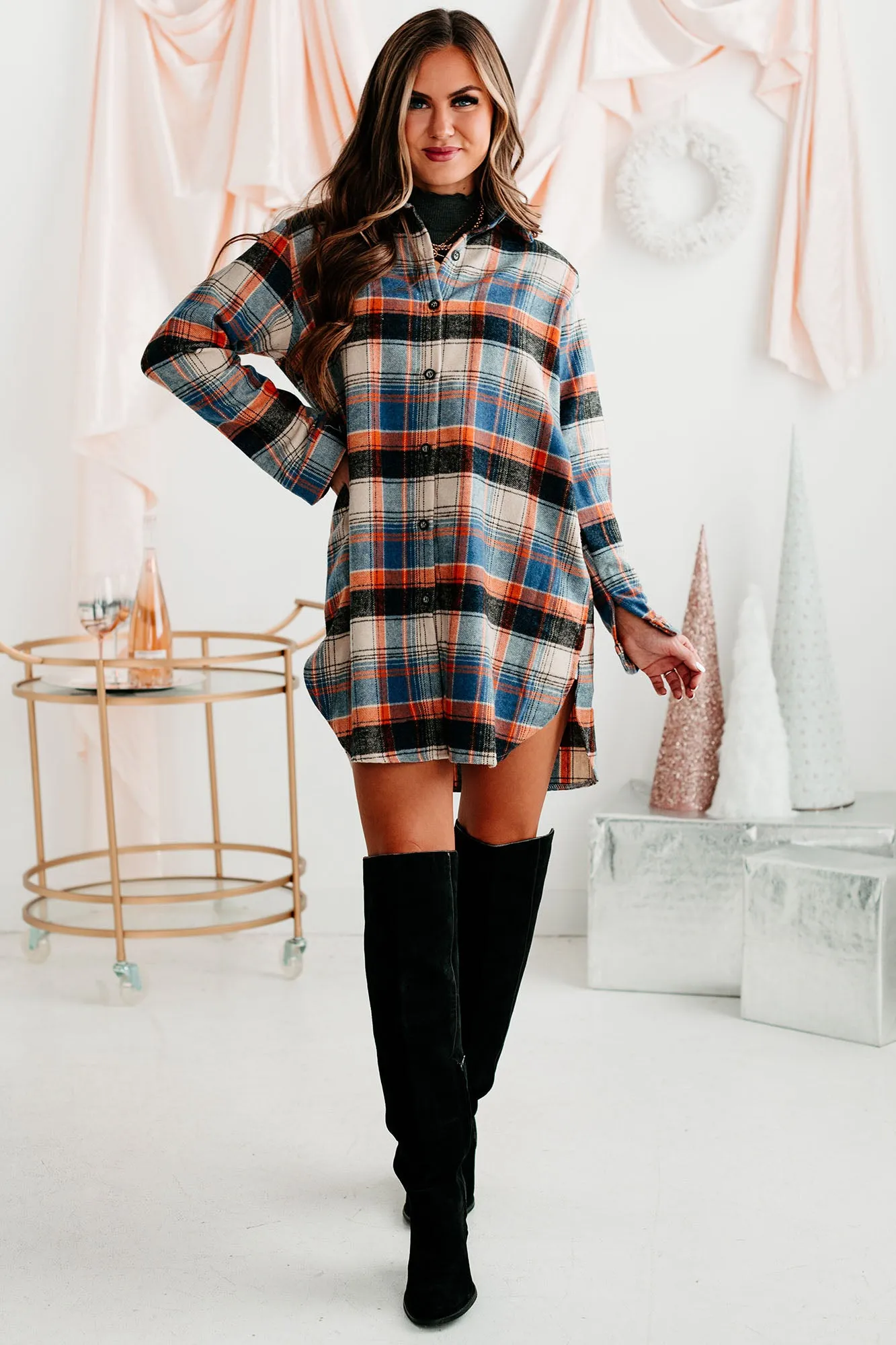 Forever Dreaming Lightweight Plaid Shacket (Orange)