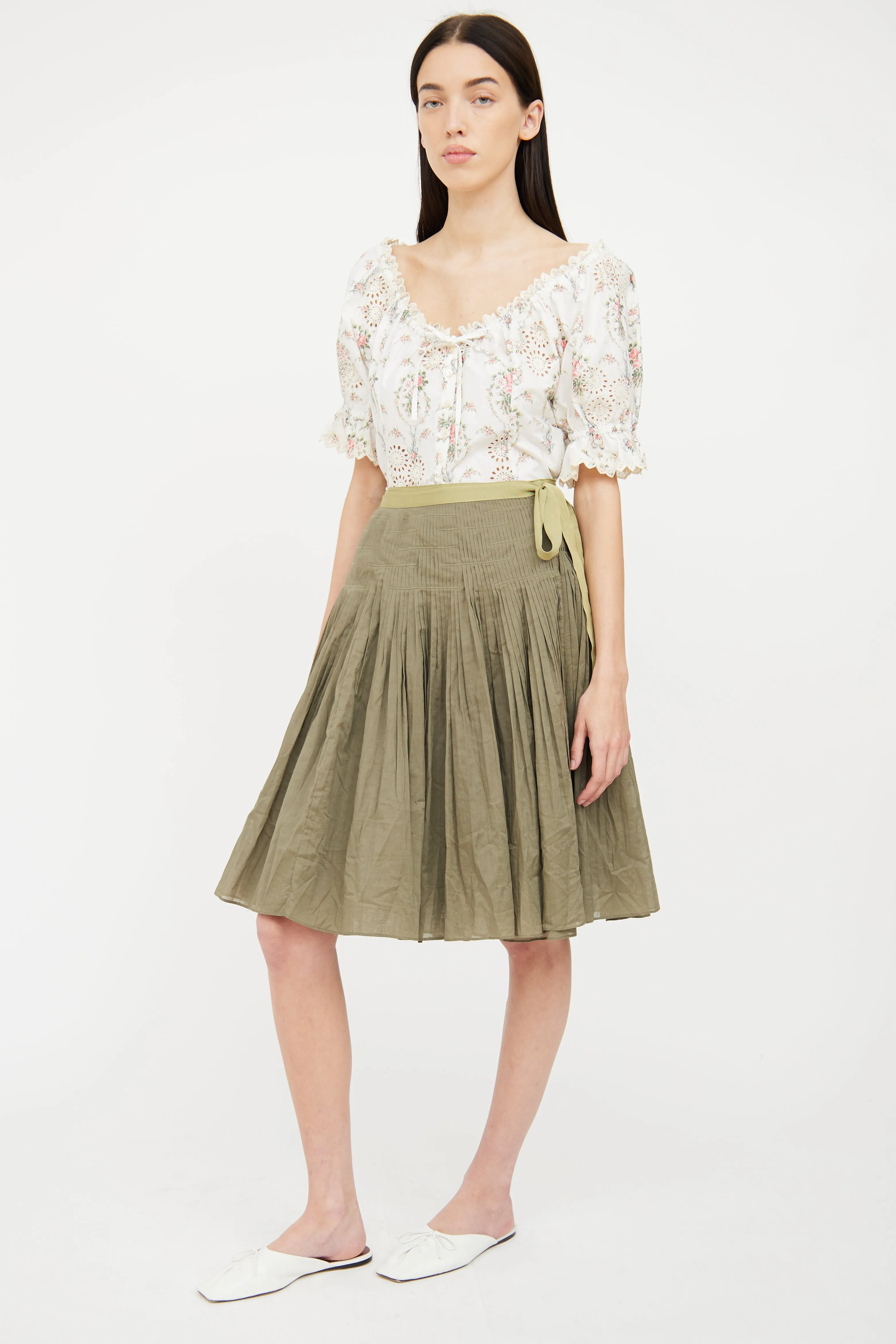 Green Pleated Wrap Skirt