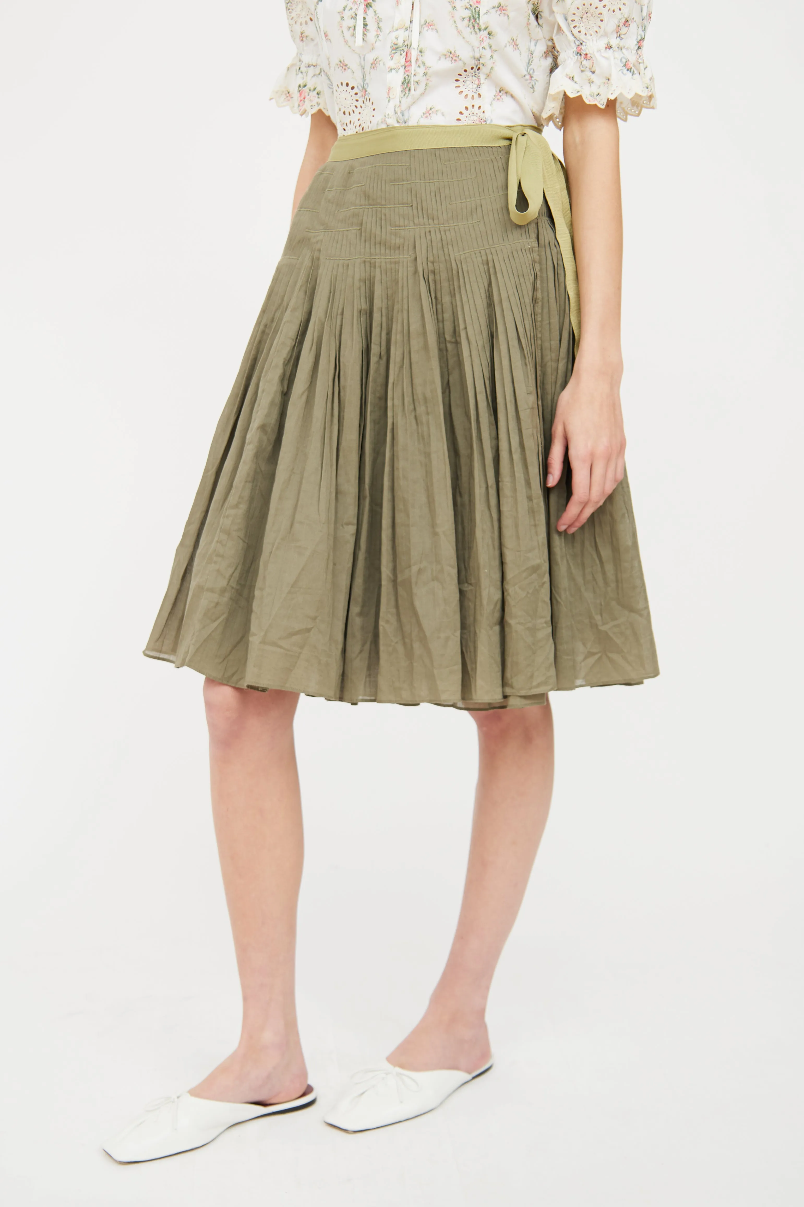 Green Pleated Wrap Skirt