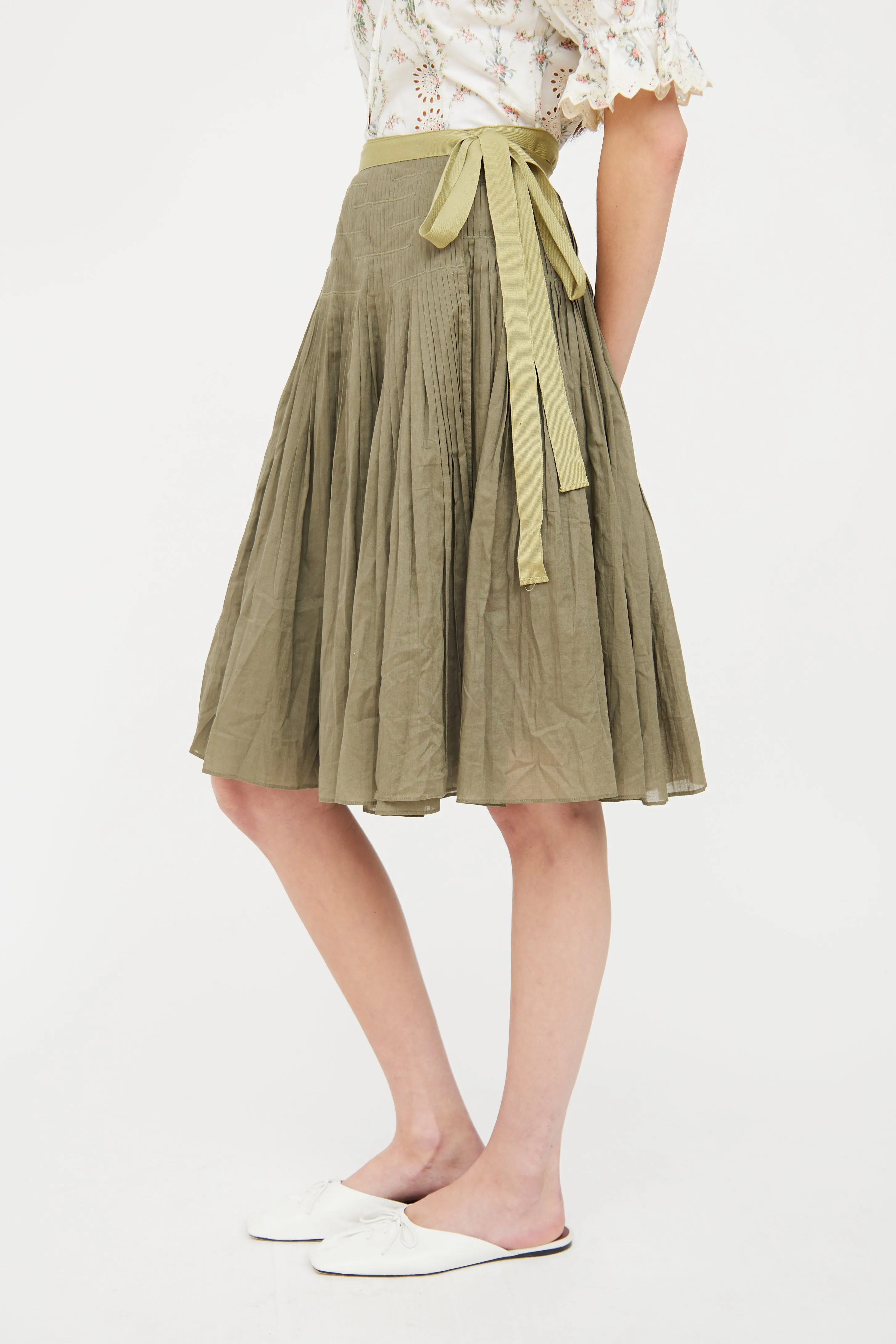 Green Pleated Wrap Skirt