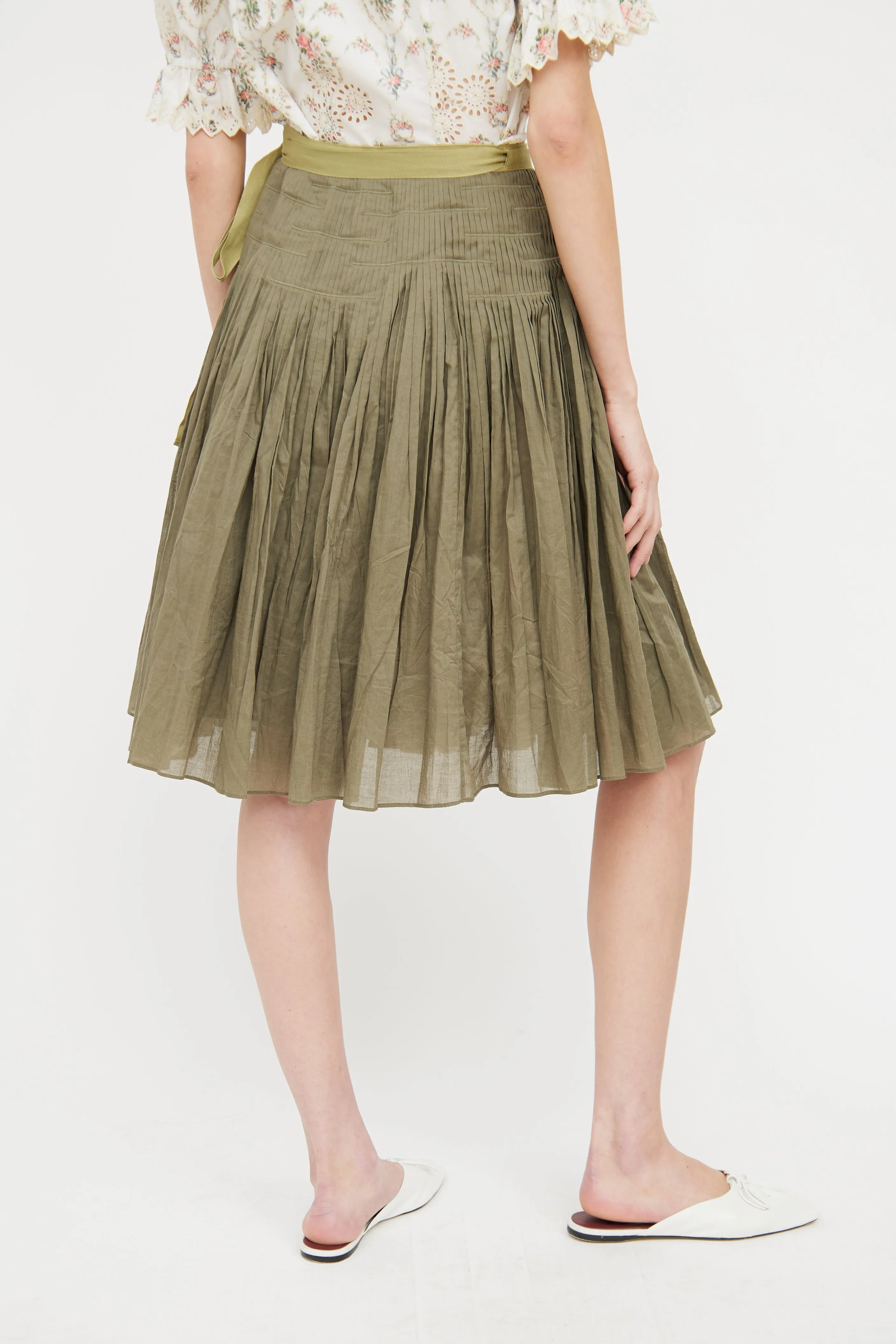 Green Pleated Wrap Skirt