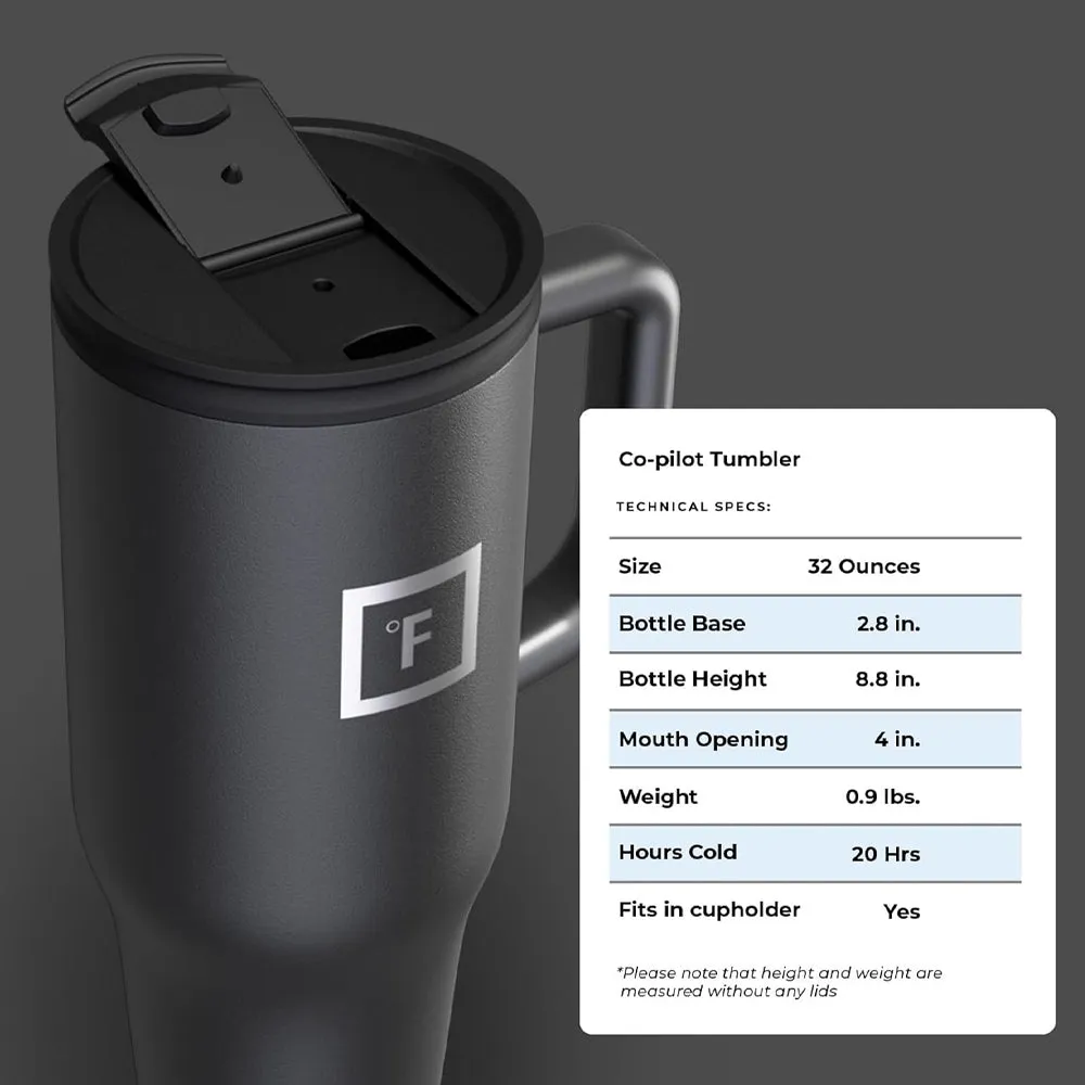 Iron Flask 32oz/950ml Co-Pilot Tumbler, Midnight Black