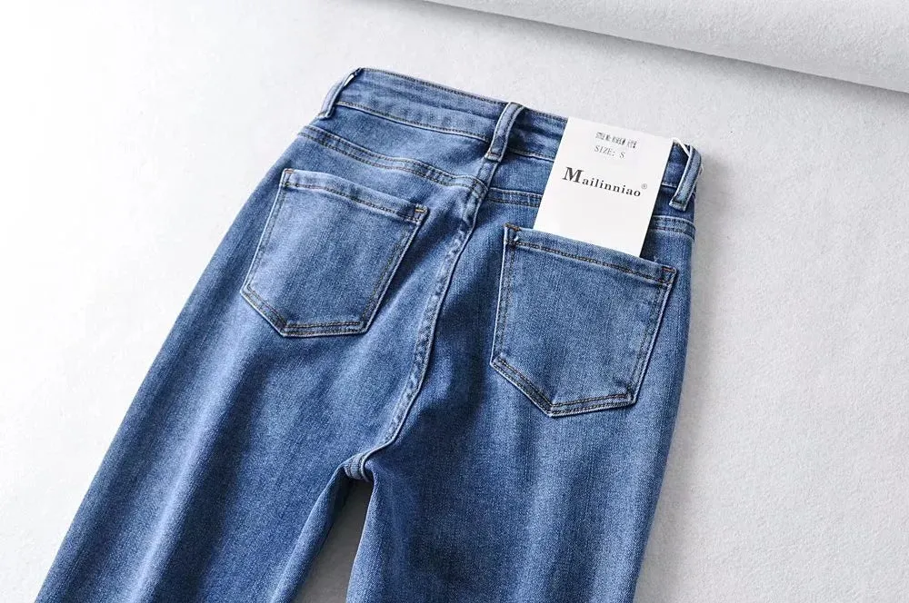 Irregular Diagonal Button High Waist Pencil Pants