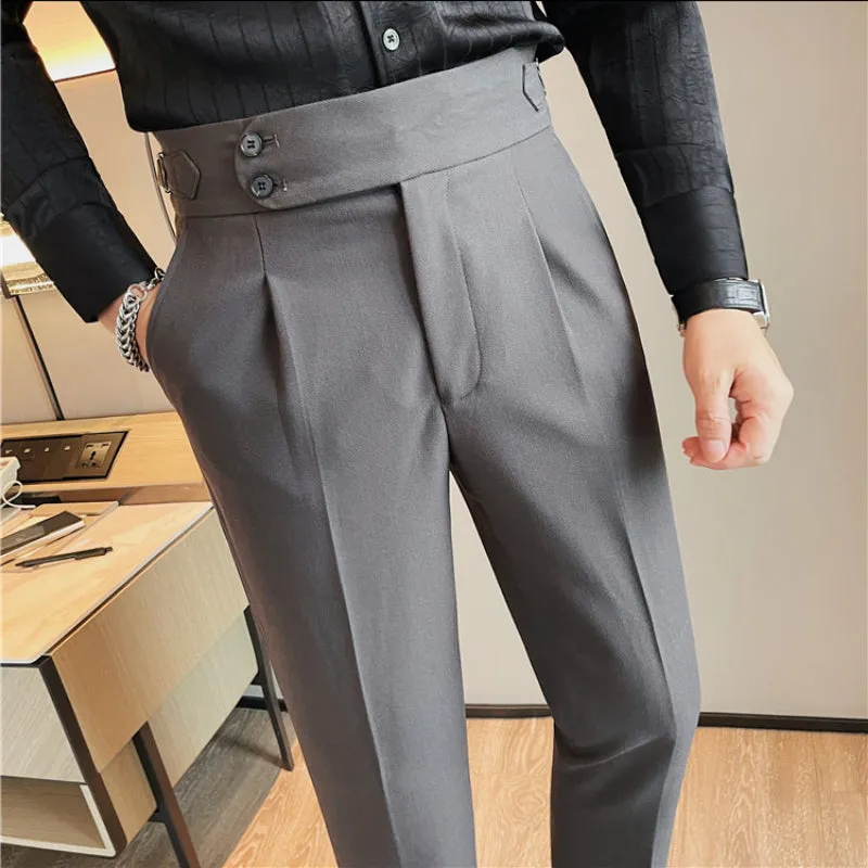 Mens Business Casual Slim Fit Dress Pants High Waist Straight Trousers