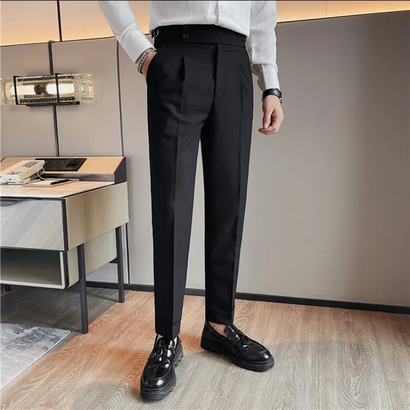 Mens Business Casual Slim Fit Dress Pants High Waist Straight Trousers