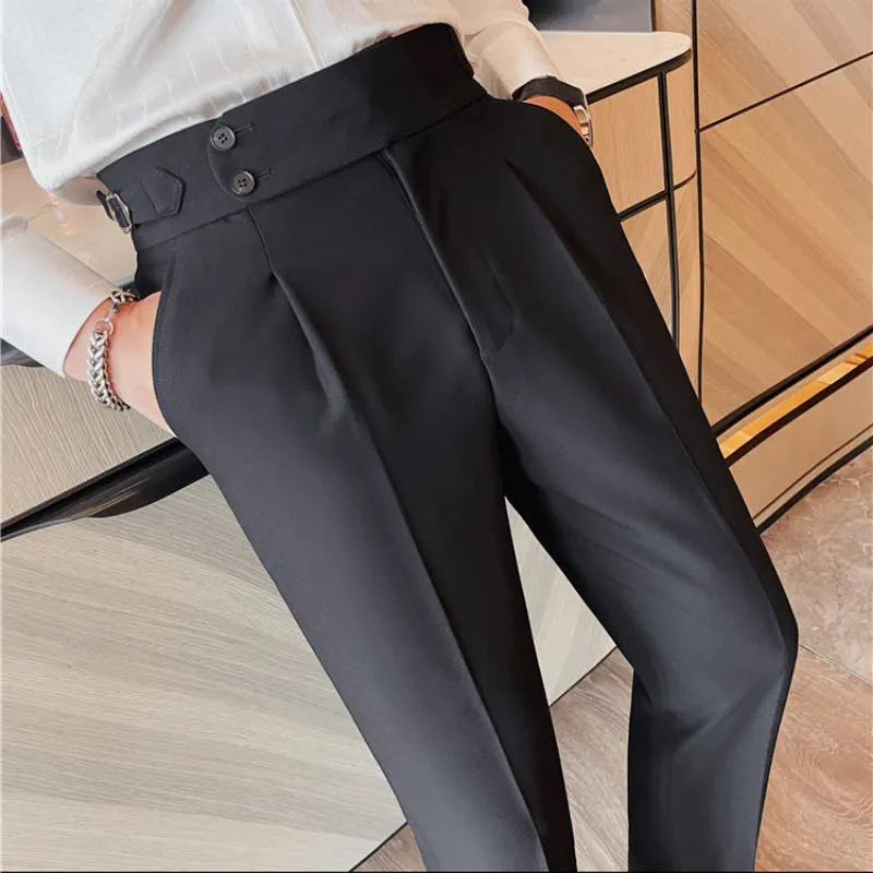 Mens Business Casual Slim Fit Dress Pants High Waist Straight Trousers