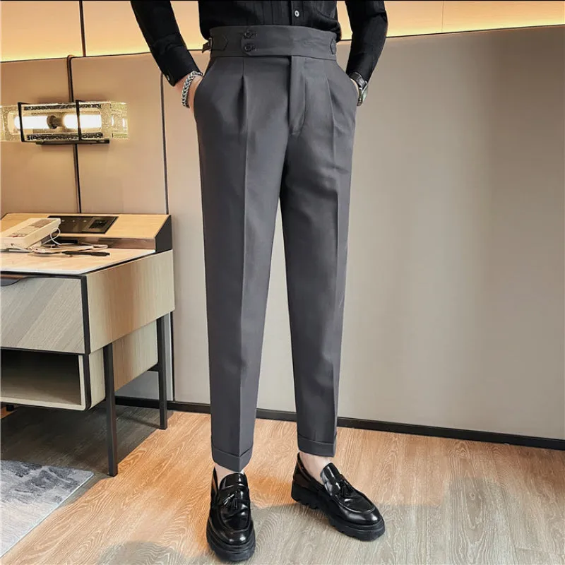 Mens Business Casual Slim Fit Dress Pants High Waist Straight Trousers