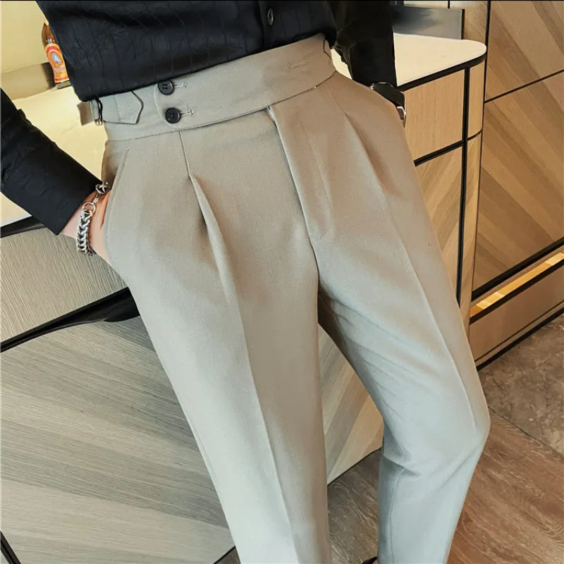 Mens Business Casual Slim Fit Dress Pants High Waist Straight Trousers
