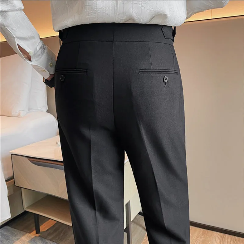 Mens Business Casual Slim Fit Dress Pants High Waist Straight Trousers