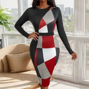METAVERSMALL New autumn slim temperament commuter dress geometric shape high waist long dress women's hip skirt