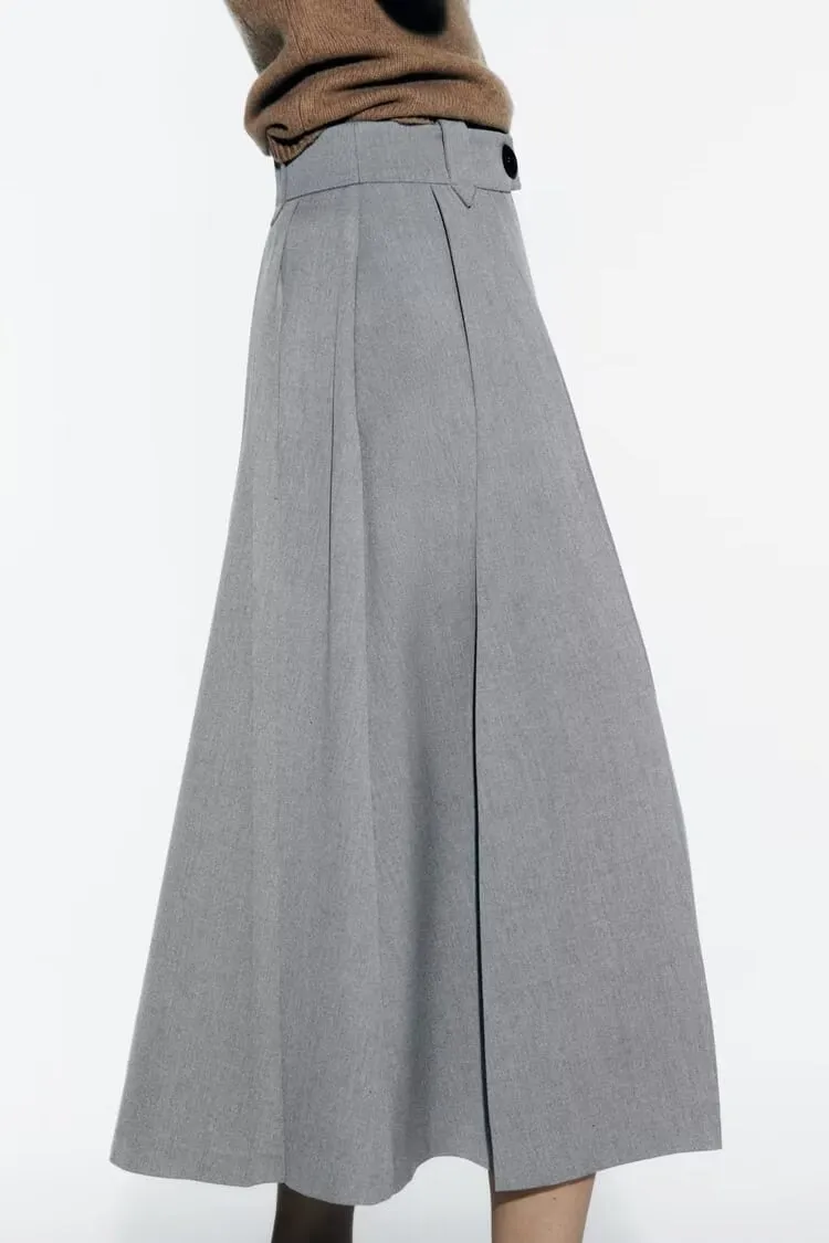 Mid Length Pleated Skirt